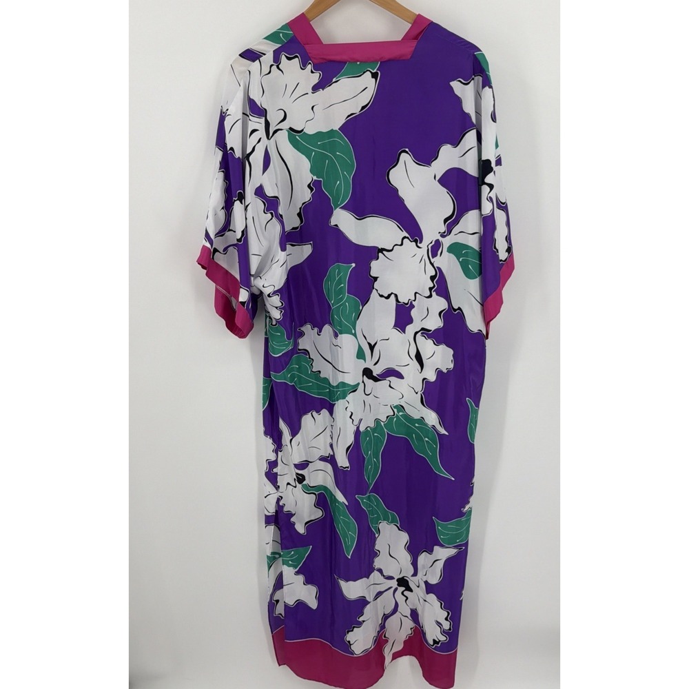Oscar De La Renta Vtg Purple Floral 3/4 Sleeve Kaftan Mimi House Dress One‎ Size - Picture 6 of 6